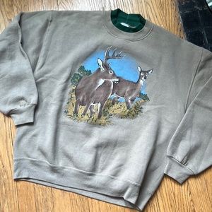 Vintage 1994 JERZEES double neck Buck and Doe Deer Crewneck
